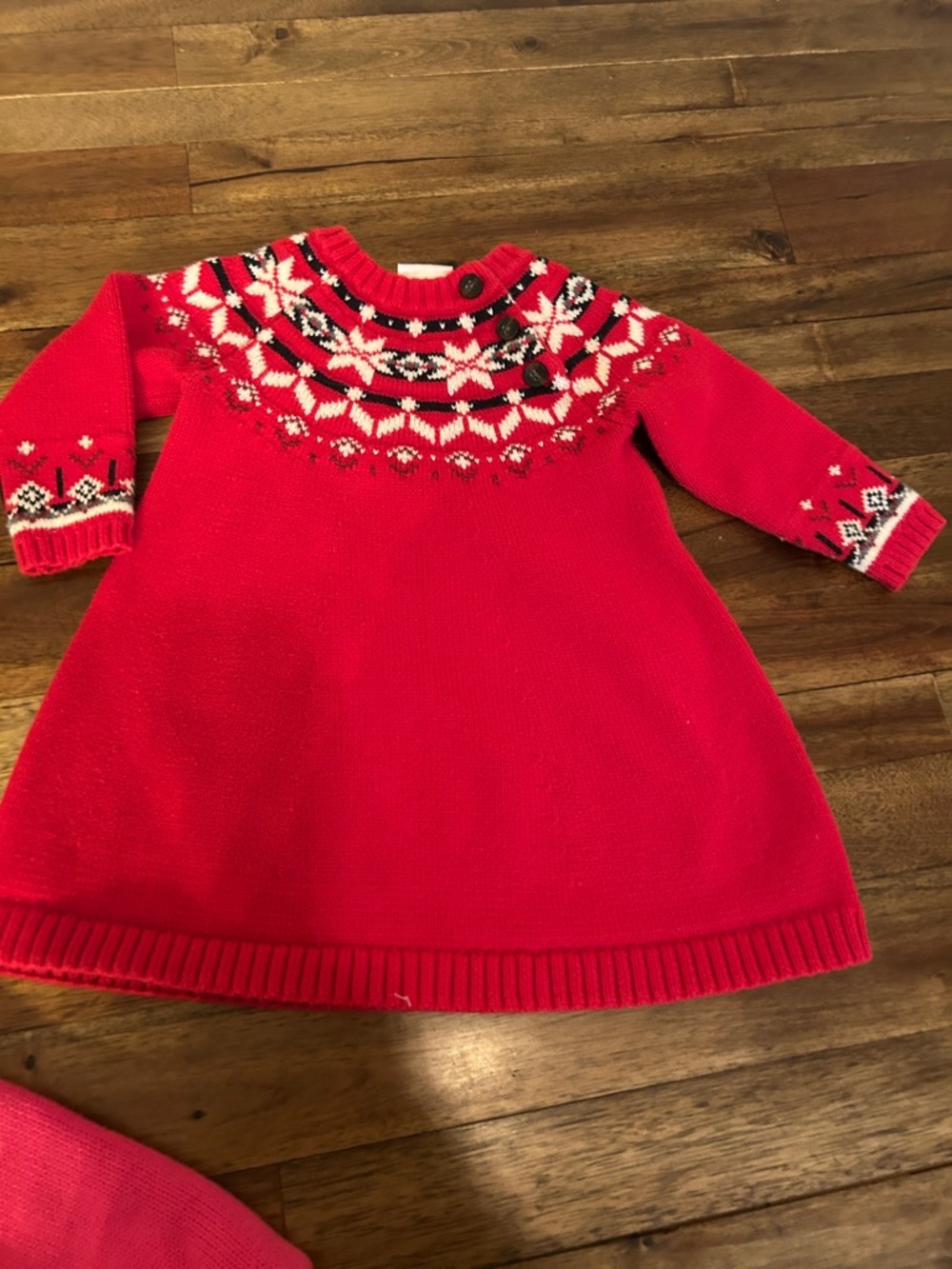 Hanna Andersson Red Sweater Dress with White and Black Fair Isle Yoke